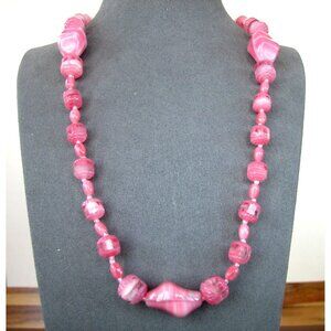 Necklace 32" Pink Glass Beads,